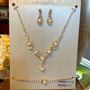 Nicole Miller Silver AB Rhinestone Wedding Party Necklace Earring Bracelet 3!